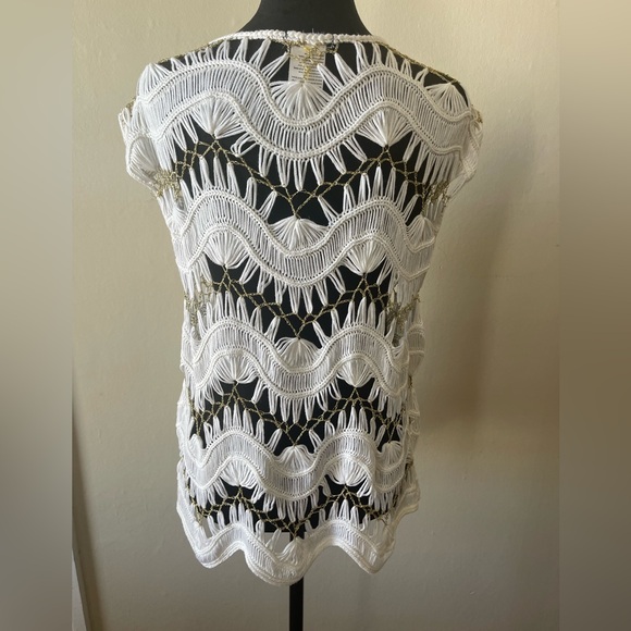 Venus white crotched/gold thread chain look swim cover up, size med, like new - Picture 6 of 8